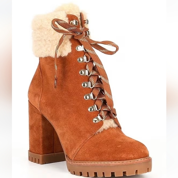 New w/o box Gianni Bini Sight-See Suede Shearling Hiker Platform Booties 9.5 NEW - Picture 1 of 13